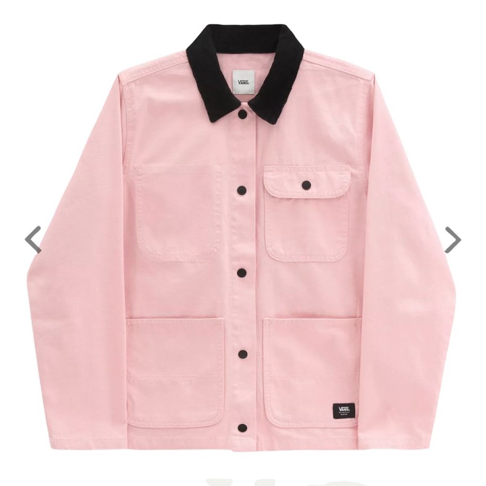 VANS Women's Size VN0A47Y3ZLS Drill Chore Jacket Rose Dawn Cotton Pink Black - Picture 2 of 9